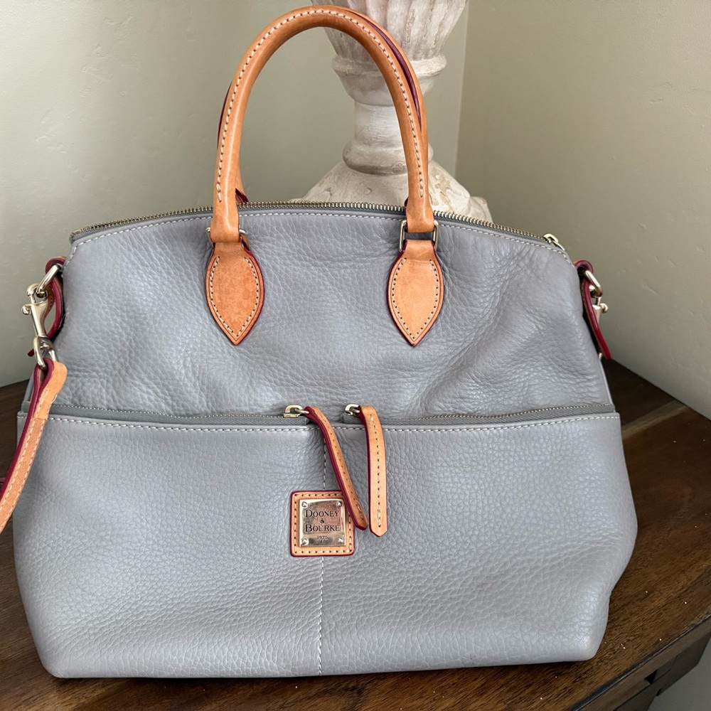 Dooney & Bourke Gray and Tan Satchel with Structured Design